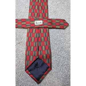 Harrods Silk Tie Mens RED Geometric Pattern Made in England Necktie EUC